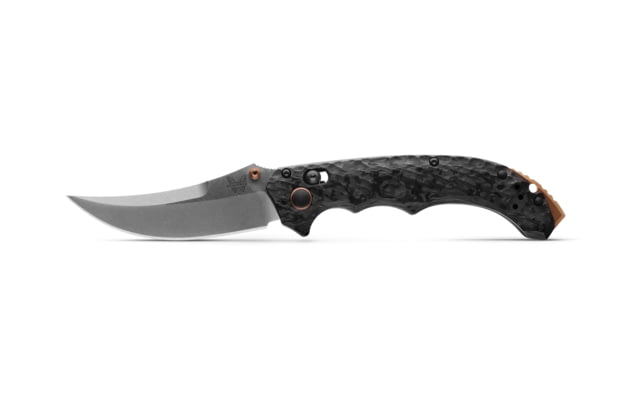 Benchmade Black Class Mini Bedlam Folding Knife 3.45 in CPM S90V Stainless Steel Scimitar Marbled Carbon Fiber Carbon Fiber