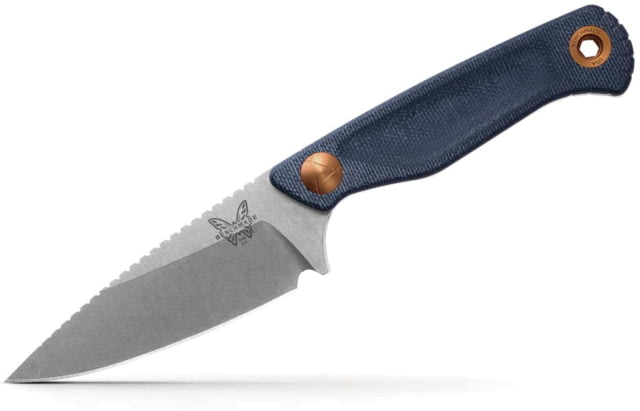 Benchmade Dacian Fixed Blade Knife 3.54 in CPM MagnaCut Stainless Steel Spear Point Micarta Blue Denim Brown Sheath