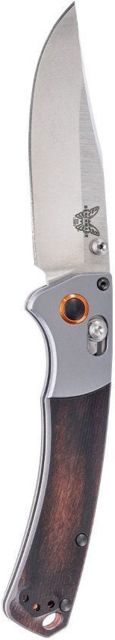 Benchmade Mini Crooked River Axis Folding Knife 3.4in CPM-S30V Stainless Steel Plain Edge Satin Clip Point Blade Contoured Stabilized Wood Handle