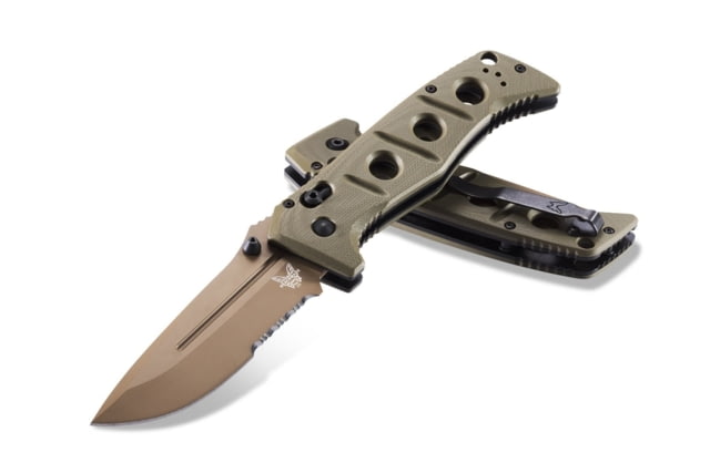 Benchmade Sibert Adamas Axis Stud Folding Knife 3.82in CPM-CruWear Steel Drop Point Serrated Flat Earth Coated Blade Contoured G-10 Handle Olive Drab