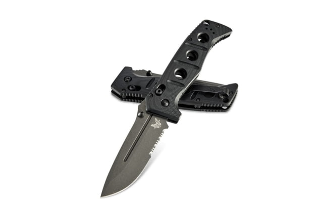 Benchmade Sibert Adamas Axis Stud Folding Knife 3.82in CPM-CruWear Steel Drop Point Serrated Grey Coated Blade Contoured G-10 Handle - Benchmade