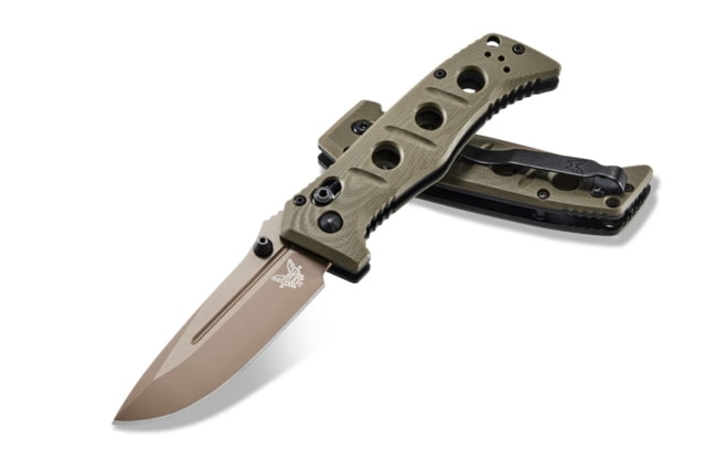 Benchmade Sibert Mini Adamas Axis Stud Folding Knife 3.25in CPM-CruWear Steel Drop Point Flat Earth Coated Blade Contoured G-10 Handle - Benchmade