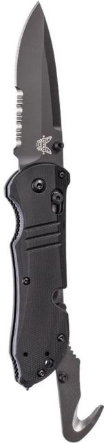 Benchmade Tactical Triage Axis Folding Knife Serrated Edge Coated Drop Point Blade 3.48in Black G10 Handle - Benchmade