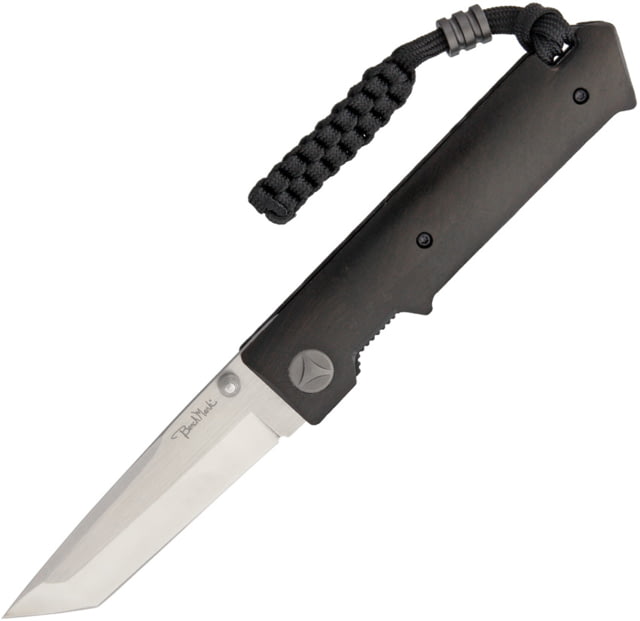 Benchmark Linerlock D2 Steel Folding Knife3inD2 Tool SteelTanto Black Wood Handle  D2 STEEL - Benchmark