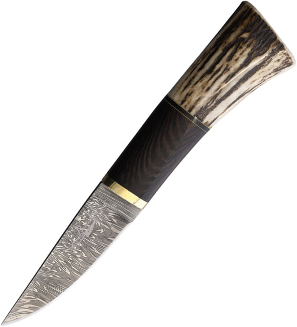 BenJahmin Knives Fixed Blade Stag/Wood Knife 3.5" Damascus steel blade Stag wenge wood and brass handle - Benjahmin Knives