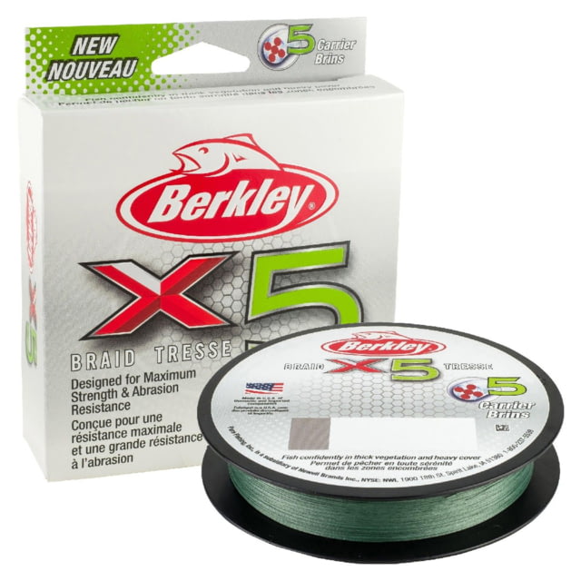 Berkley X5 Braid 5-carriers create stress free line 165yd 8/2lb test 0.007 diam in Low-Vis Green X5BFS8-22 Low-Vis Green 0.004 in/0.10 mm