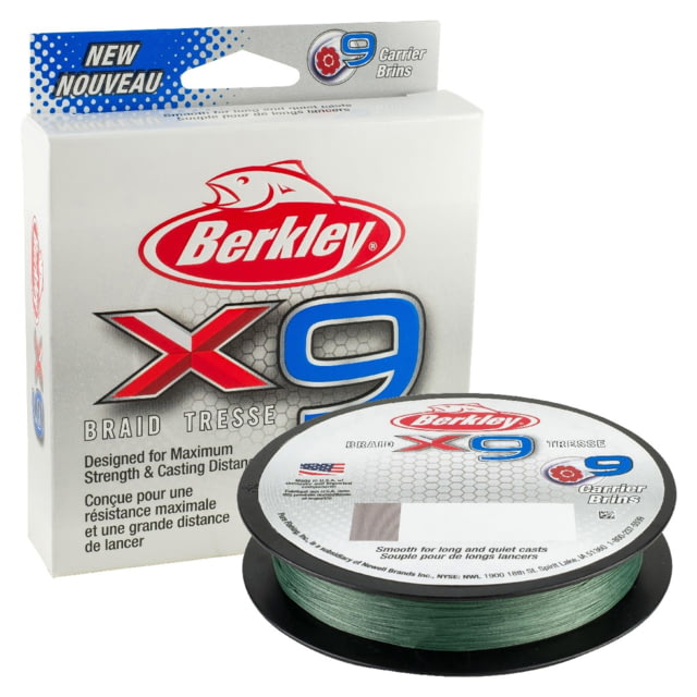 Berkley X9 Braid 9-carriers create stress free line 330yd 10/4lb test 0.008 Diam in Low-Vis Green X9B33010-22 Low-Vis Green 0.005 in/0.12 mm