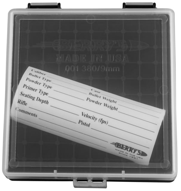 Berrys  001 Ammo Box 9mm Luger380 ACP 100rd Clear Lid W/Black Bottom - Berry's Manufacturing