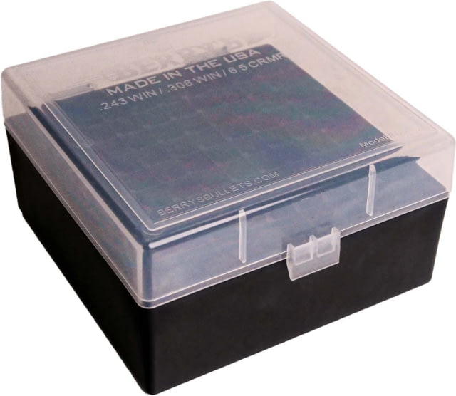 Berry's Manufacturing Ammo Box #009 243/6.5/308 Clear/Black Polypropylene 100RD Polypropylene - Berry's Manufacturing