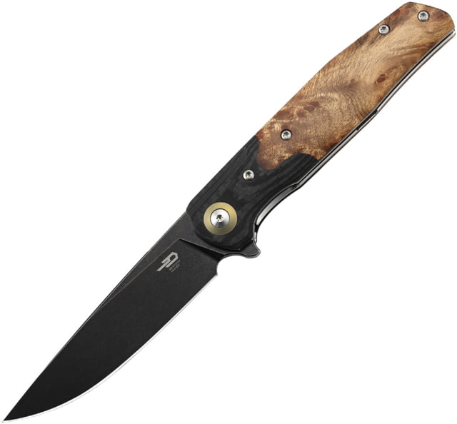 Bestech Knives Ascot G10/Wood Folding Knife 5in Closed 4in Black Stonewash D2 Tool Steel Blade Burl Wood Handle Nylon Case - Bestech Knives