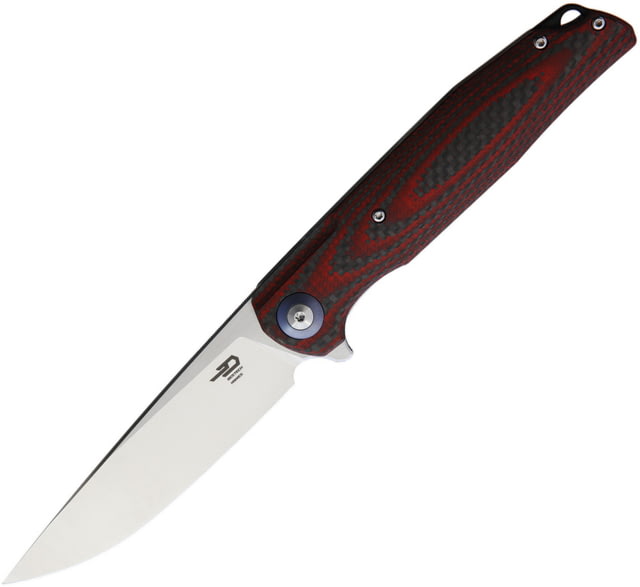 Bestech Knives Ascot Linerlock Red G10/CF Folding Knife 4" satin finish D2 tool steel blade Red G10 and carbon fiber handle - Bestech Knives