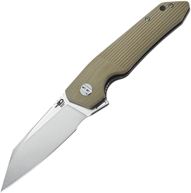 Bestech Knives Barracuda Linerlock Beige Folding Knife 3.5in D2 Tool Steel Wharncliffe Blade Beige Grooved G10 Handle Pocket Clip Stonewash And Satin - Bestech Knives