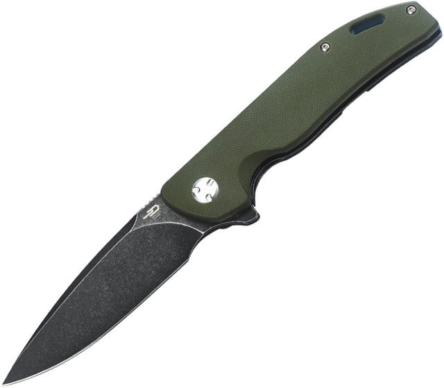 Bestech Knives Bison Framelock Folding Knife 3.58in Black Stonewash D2 Tool Steel Blade Green G10 Handle w/Stonewash Titanium Back Handle Pocket Clip - Bestech Knives