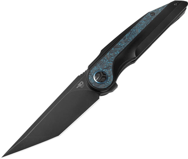 Bestech Knives Blind Fury Folding Blade 4.63in Closed 3.63in Black Stonewash Bohler M390 SS Tanto Blade Black Anodized Titanium Handle w/ Sky Blue - Bestech Knives
