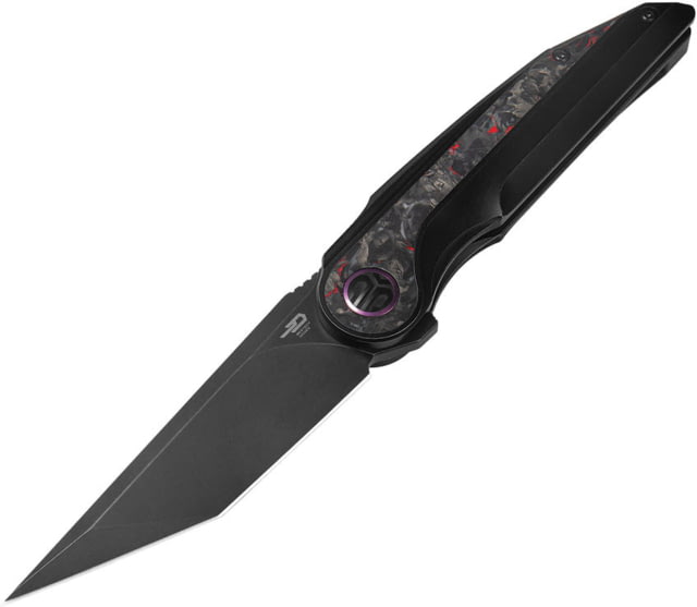 Bestech Knives Blind Fury Folding Blade 4.63in Closed 3.63in Black Stonewash Bohler M390 SS Tanto Blade Black Anodized Titanium Handle w/ Red Carbon - Bestech Knives