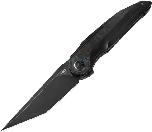 Bestech Knives Blind Fury Folding Blade 4.63in Closed 3.63in Black Stonewash Bohler M390 SS Tanto Blade Black Anodized Titanium Handle w/ Blue Marble - Bestech Knives