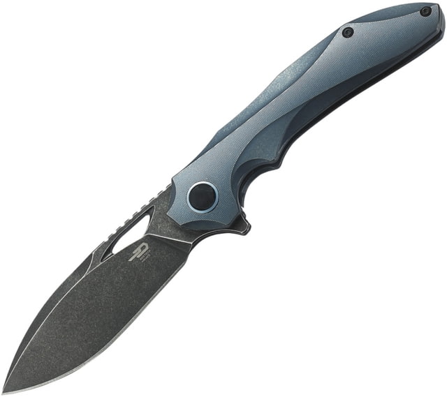 Bestech Knives ESKRA Framelock Blue SW Folding Knife 3.5in Black Stonewash Bohler M390 SS Blade Blue Titanium Handle Thumb Pull Pocket Clip Black - Bestech Knives