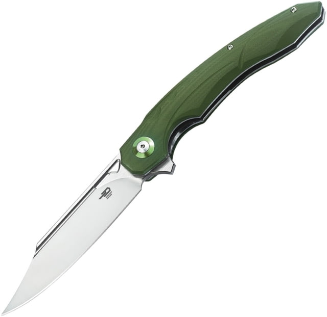 Bestech Knives Fanga Linerlock Folding Knife 4in Satin D2 Tool Steel Blade Green G10 Handle Pocket Clip Ceramic Ball Bearings Black Nylon Zippered - Bestech Knives