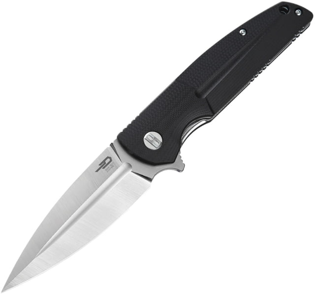 Bestech Knives Fin Linerlock Black Folding Knife 3.63" satin finish 14C28N Sandvik stainless blade Black G10 handle - Bestech Knives