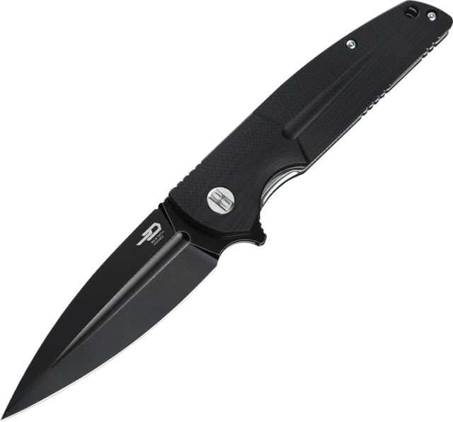 Bestech Knives Fin Linerlock Black SW Folding Knife 3.63" black stonewash finish 14C28N Sandvik stainl Black G10 handle - Bestech Knives