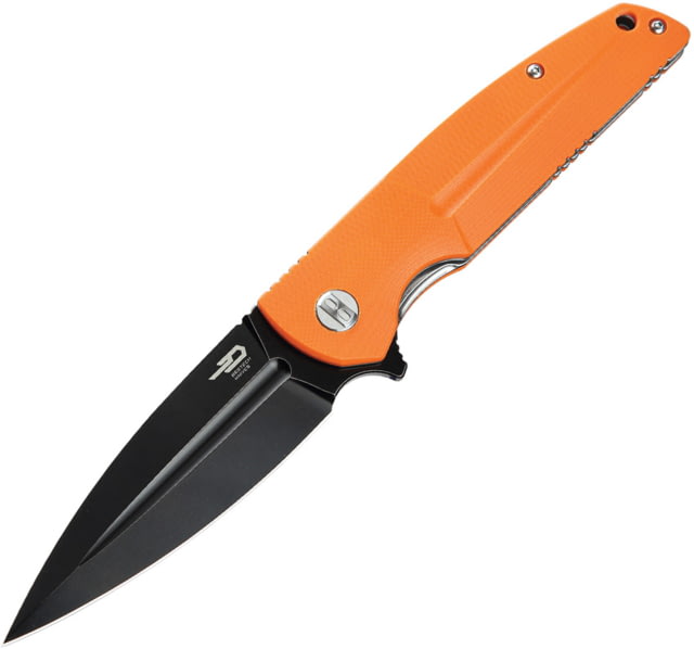 Bestech Knives Fin Linerlock Orange Blk Folding Knife 3.63" black stonewash finish 14C28N Sandvik stainl Orange G10 handle - Bestech Knives