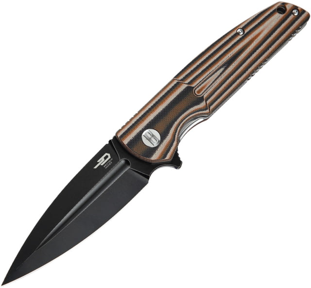 Bestech Knives Fin Linerlock Orange Multi Blk Folding Knife 3.63" black stonewash finish 14C28N Sandvik stainl G10 handle - Bestech Knives