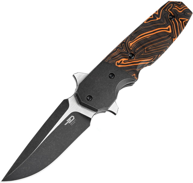 Bestech Knives Freefall Linerlock Folding Knife 2.63" black stonewash and satin finish S35VN stain Black and orange sculpted G10 handle - Bestech Knives