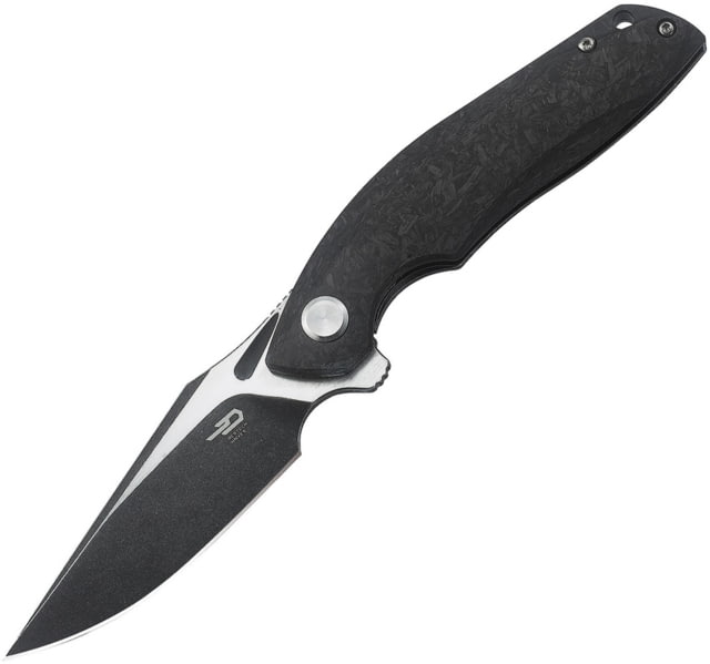Bestech Knives Ghost Framelock CF Folding Knife S35Vn Blade With Black Stonewash + Flat Satin Carbon Fiber And Titanium Handle 4.53 Inches Closed - Bestech Knives