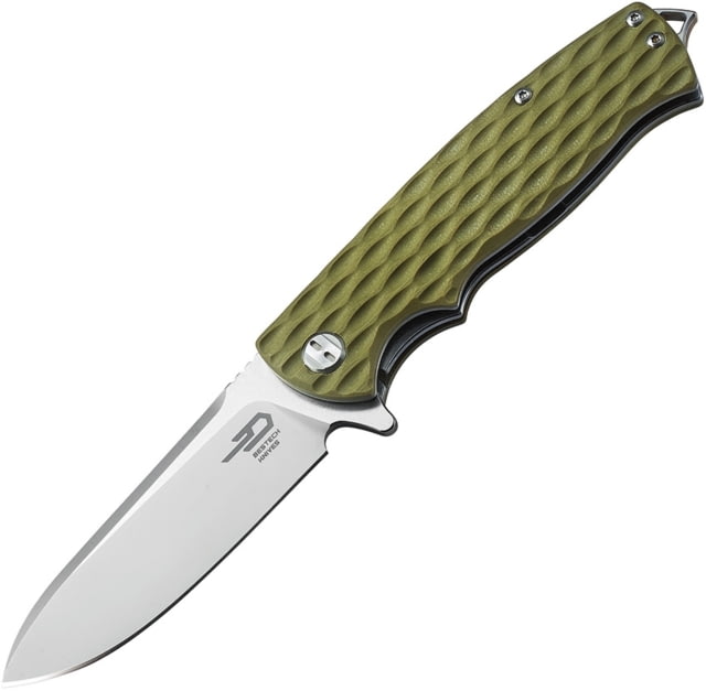 Bestech Knives Grampus G10 Linerlock Beige Folding Knife 3.5in Satin D2 Tool Steel Drop Point Tan Sculpted G10 Handle Pocket Clip Tan - Bestech Knives