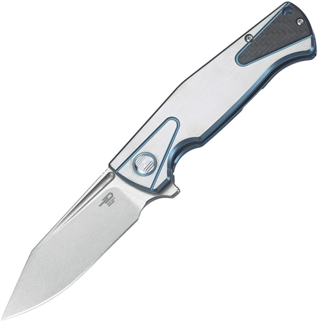 Bestech Knives HORUS Framelock Folding Knife 3.5in S35Vn SS Blade Blue/Silver Titanium Handle Pocket Clip Stonewash And Satin Blade Black Nylon - Bestech Knives