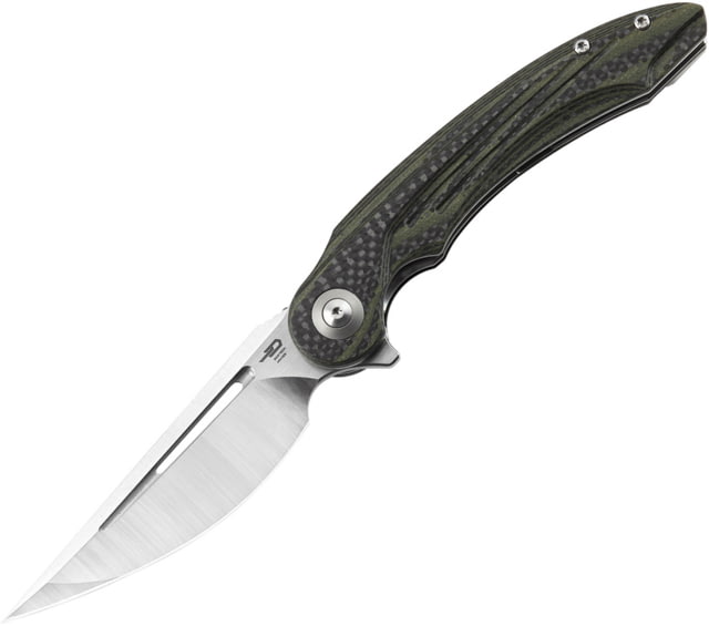 Bestech Knives Irida Linerlock CF/G10 Green Folding Knife 3.88" satin finish 154CM stainless blade Carbon fiber and green/black G10 handle - Bestech Knives