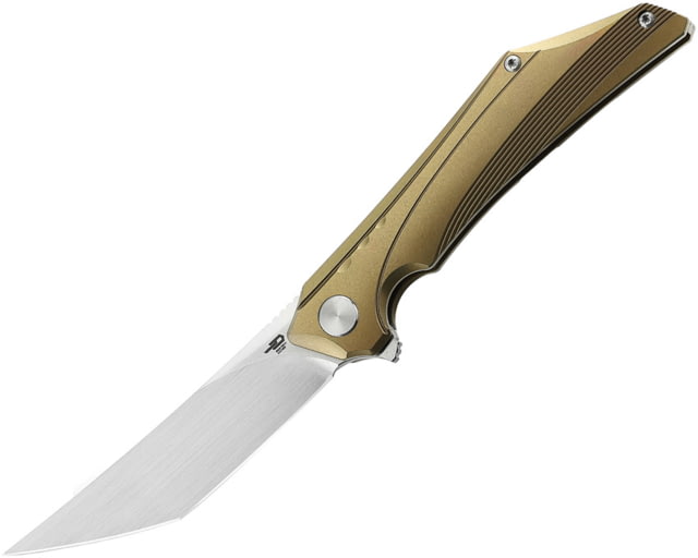 Bestech Knives Kamoza Framelock Gold Folding Knife 3.63" satin finish Bohler M390 stainless tanto bla Gold titanium handle - Bestech Knives