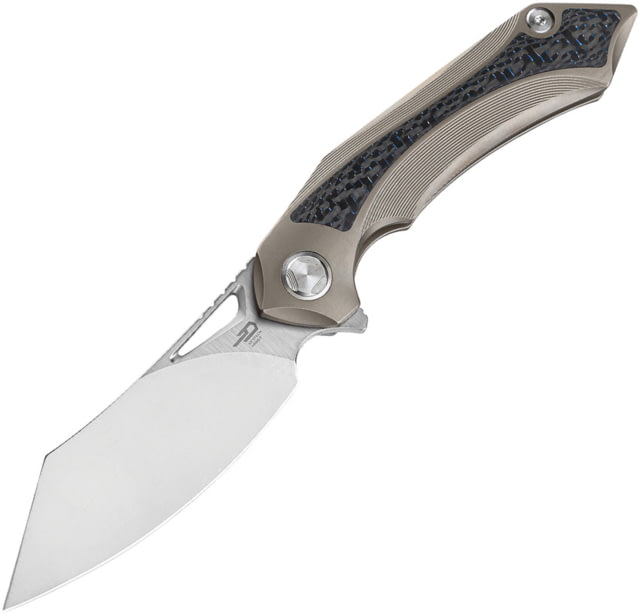 Bestech Knives Kasta Framelock Bronze Folding Knife 3.5" stonewash and satin finish Bohler M390 stainl Bronze titanium handle with Blue and black - Bestech Knives