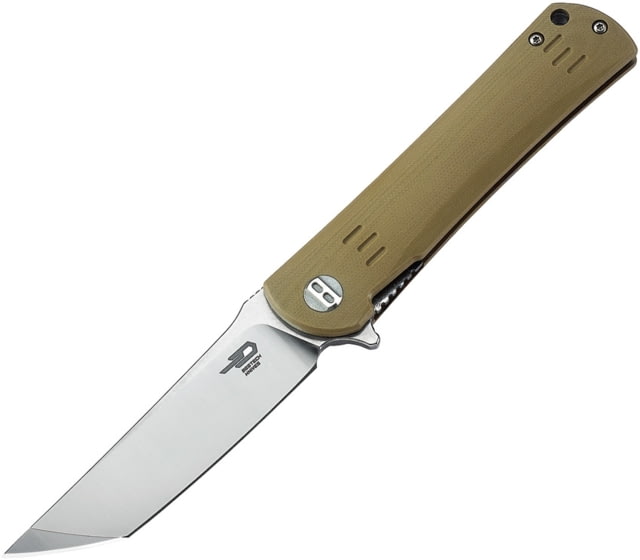 Bestech Knives Kendo G10 Linerlock Beige Folding Knife 3.75in Satin D2 Tool Steel Tanto Blade Tan G10 Handle Pocket Clip Tan - Bestech Knives