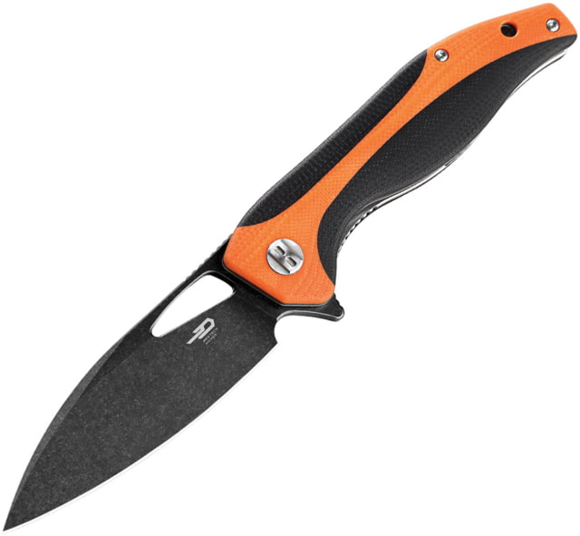 Bestech Knives Komodo Linerlock Folding Knife 3.38" black stonewash finish D2 tool steel blade Black and orange G10 handle - Bestech Knives