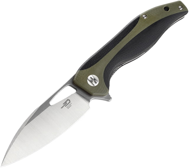 Bestech Knives Komodo Linerlock Folding Knife 3.38" stonewash and satin finish D2 tool steel bla Black and green G10 handle - Bestech Knives