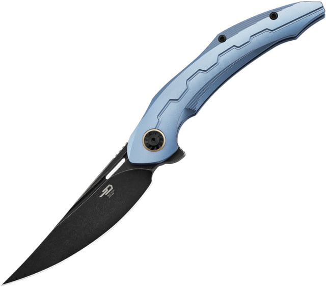 Bestech Knives Marukka Framelock Blue Folding Knife 3.63" black stonewash finish Bohler M390 stainless Blue titanium handle - Bestech Knives