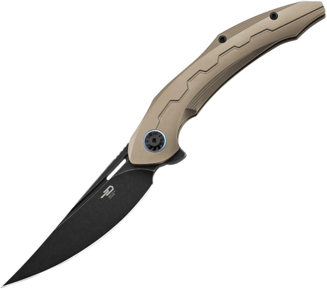 Bestech Knives Marukka Framelock Bronze Folding Knife 3.63" black stonewash finish Bohler M390 stainless Bronze titanium handle - Bestech Knives