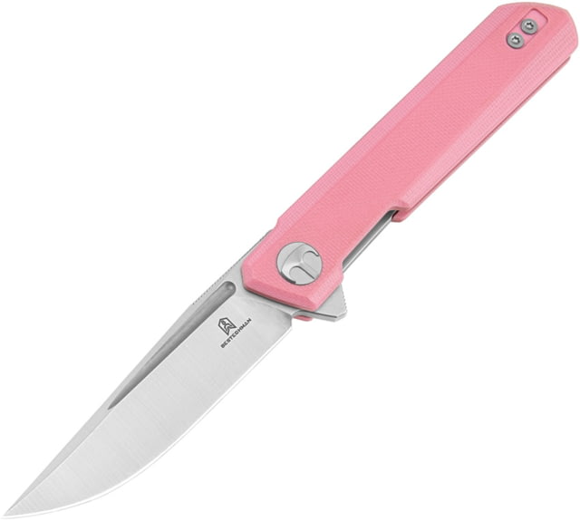 Bestech Knives Mini Dundee Folding Knife 4in Closed 3in Stonewash/Satin D2 Tool Steel Blade Pink G10 Handle