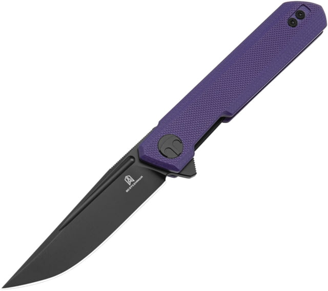 Bestech Knives Mini Dundee Folding Knife 4in Closed 3in Black PVD Coated D2 Tool Steel Blade Purple G10 Handle