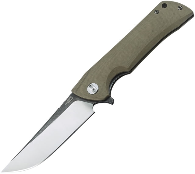Bestech Knives Paladin Linerlock Beige Folding Knife 3.75in D2 Tool Steel Drop Point Beige G10 Handle Pocket Clip Satin And Black Stonewash Blade - Bestech Knives