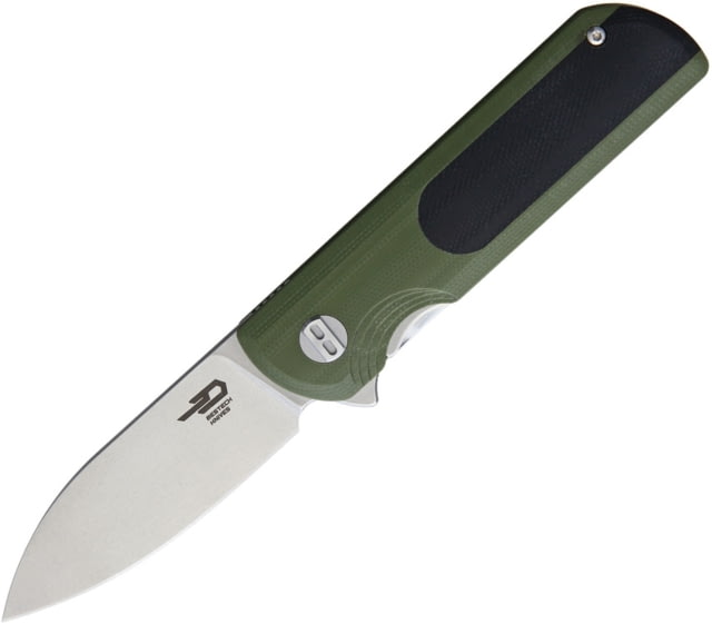 Bestech Knives Pebble Linerlock Folding Knife 3in Stonewash Vg-10 SS Blade Black/Green G10 Handle Pocket Clip Black Nylon Zippered Storage Case - Bestech Knives