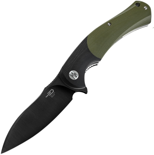 Bestech Knives Penguin Linerlock Folding Knife 3.63" black finish D2 tool steel blade Black and green G10 handle - Bestech Knives