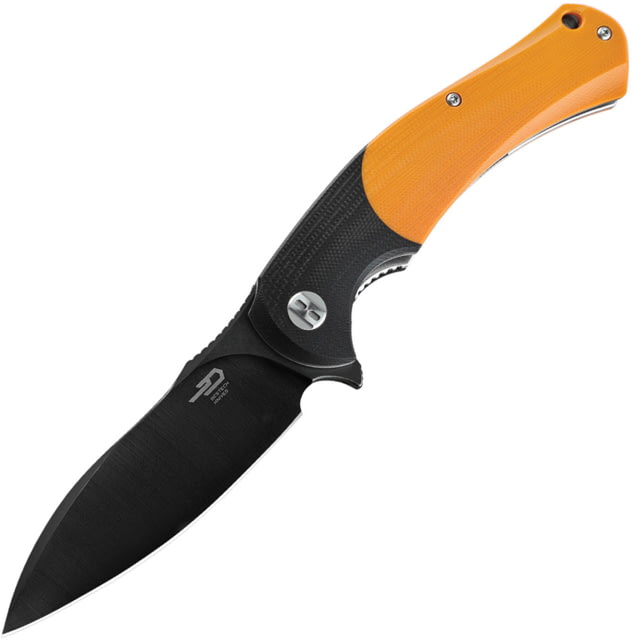 Bestech Knives Penguin Linerlock Folding Knife 3.63" black finish D2 tool steel blade Black and orange G10 handle - Bestech Knives