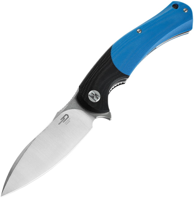 Bestech Knives Penguin Linerlock Folding Knife 3.63" stonewash and satin finish D2 tool steel bla Black and blue G10 handle - Bestech Knives