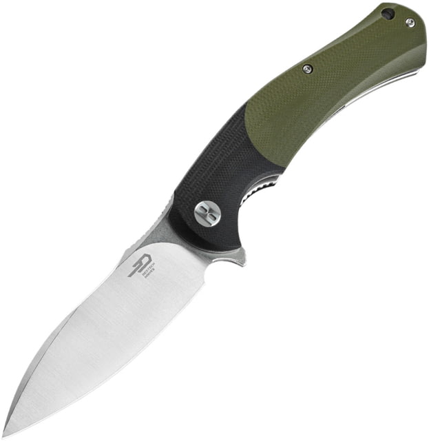 Bestech Knives Penguin Linerlock Folding Knife 3.63" stonewash and satin finish D2 tool steel bla Black and green G10 handle - Bestech Knives
