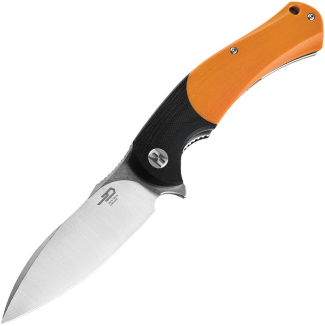 Bestech Knives Penguin Linerlock Folding Knife 3.63" stonewash and satin finish D2 tool steel bla Black and orange G10 handle - Bestech Knives