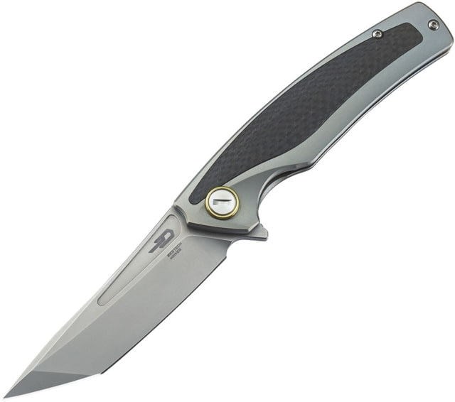 Bestech Knives PREDATOR Framelock Gray Folding Knife 3.75in Satin Cpm S35Vn SS Tanto Blade Matte Finish Titanium Handle w/Carbon Fiber Inlay Pocket - Bestech Knives