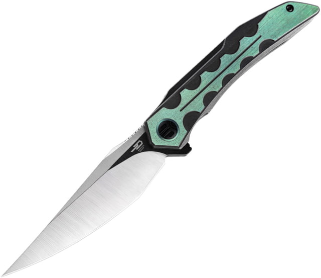 Bestech Knives Samari Framelock Green Folding Knife 3.88" Bohler M390 stainless blade Black and green titanium handle - Bestech Knives