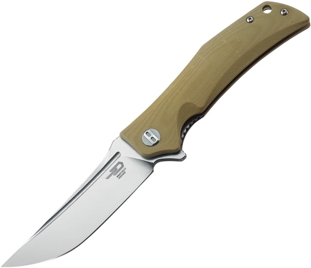Bestech Knives Scimitar G10 Linerlock Beige Folding Knife 3.75in Satin D2 Tool Steel Clip Point Blade Tan G10 Handle Pocket Clip Tan - Bestech Knives